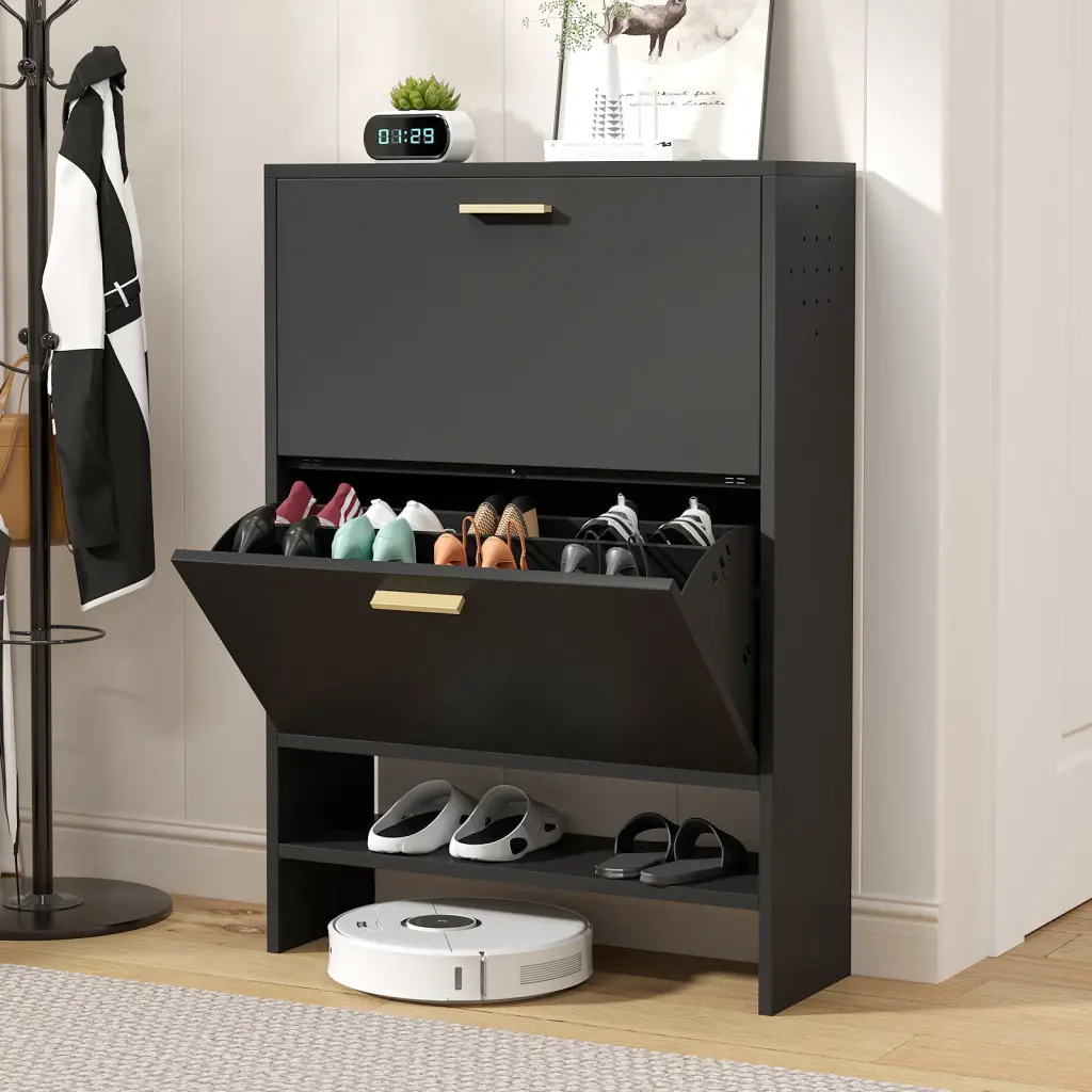 2 Drawer All Steel Large Shoe Cabinet Freestanding Shoe Rack Organizer w1779
