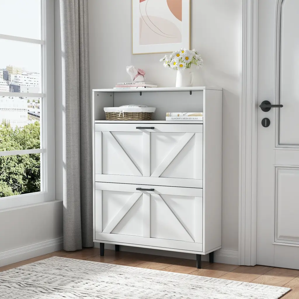 Farmhouse Shoe Storage Cabinet Barn Door Design Shoe Arranger Entryway wonderland