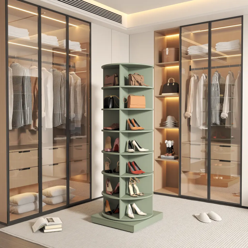 Green 360 Rotating Shoe Cabinet 7 Layers Round Storage Organizer Living Room zr furniture