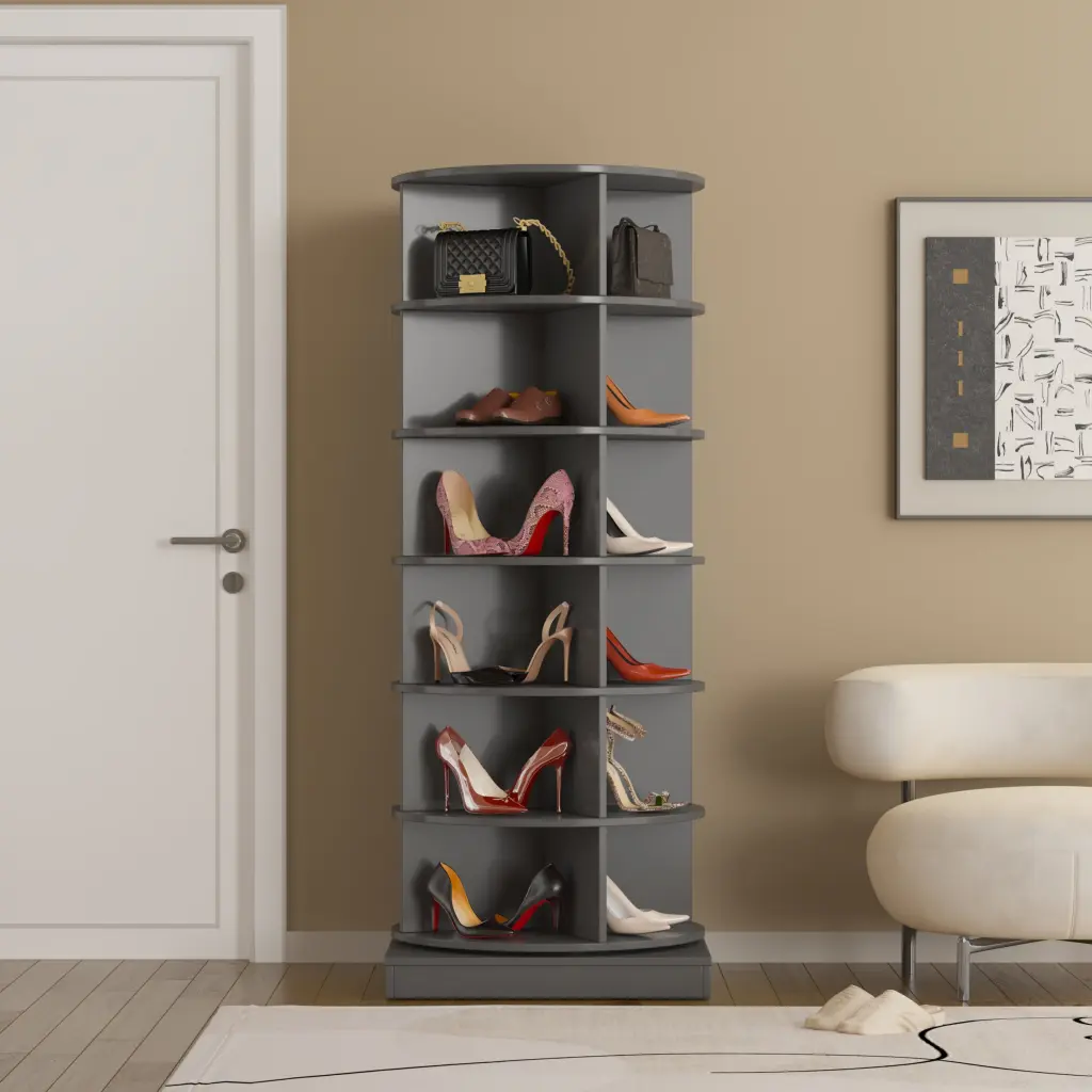 Grey 360 Rotating Shoe Cabinet 6 Layers American Design zr furniture