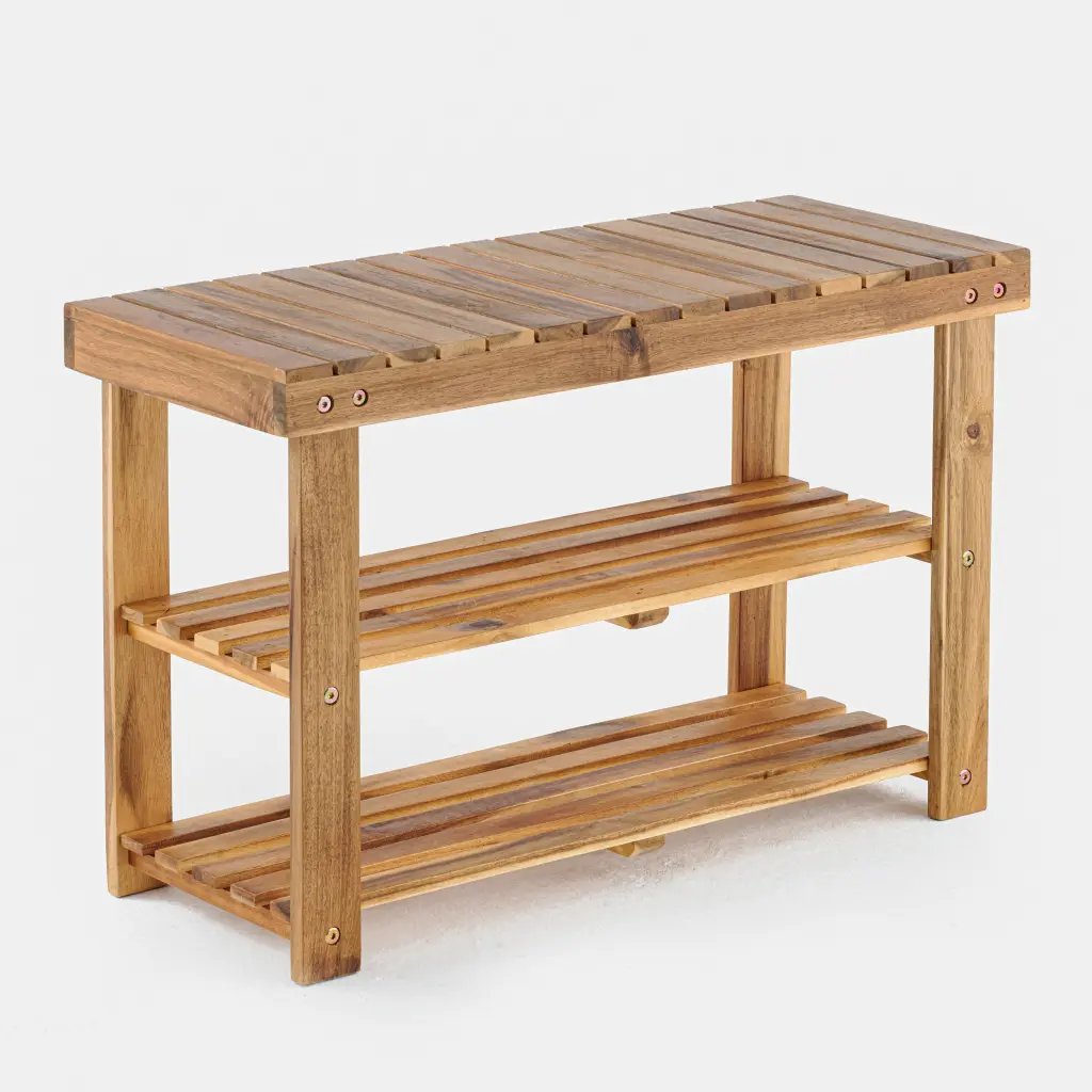 Acacia Wood Shoe Rack Bench Strong Weight Bearing Up to 200 Lbs Entryway Storage beefurni