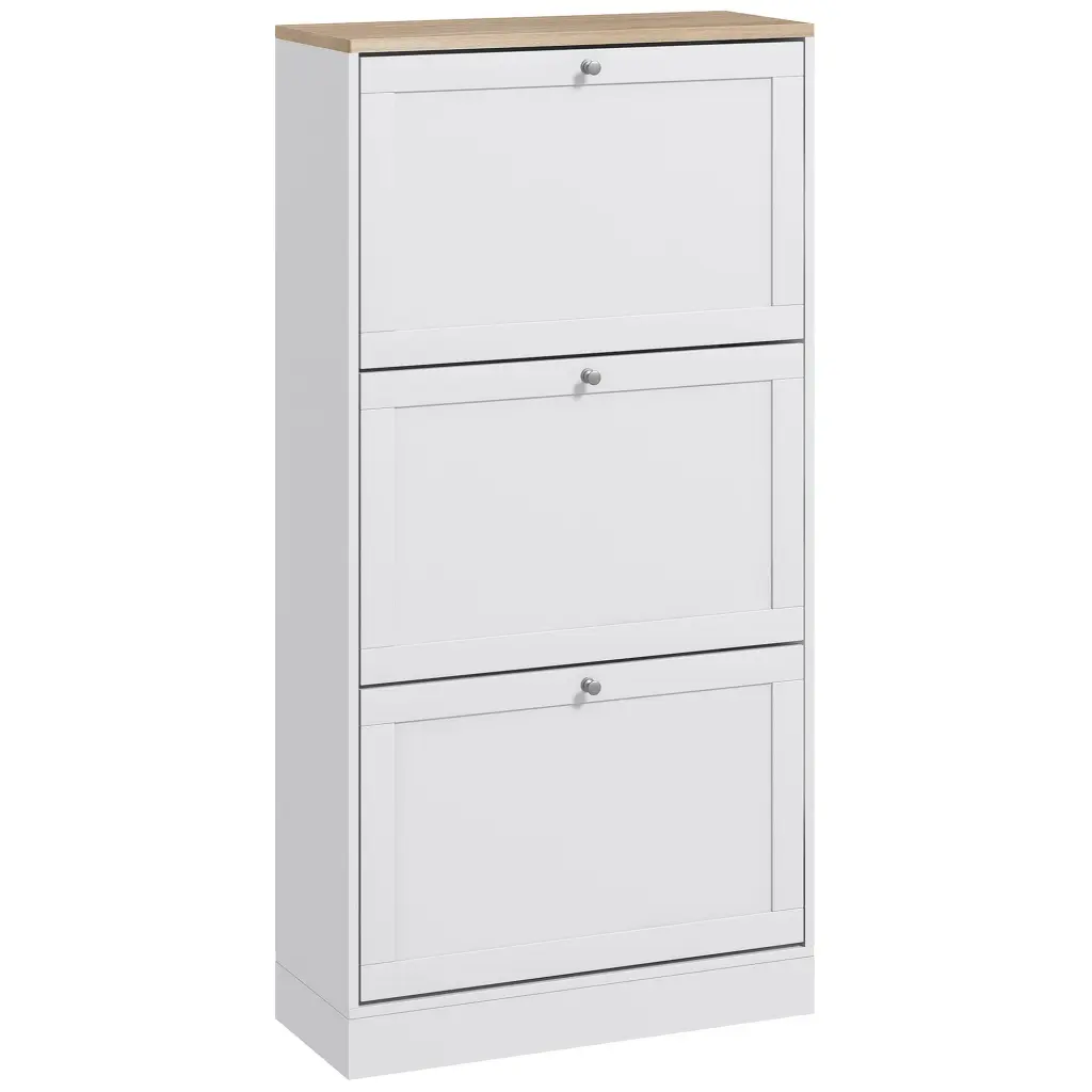 Homcom Narrow Shoe Storage Cabinet Entryway 3 Flip Drawers Organizer aosom business