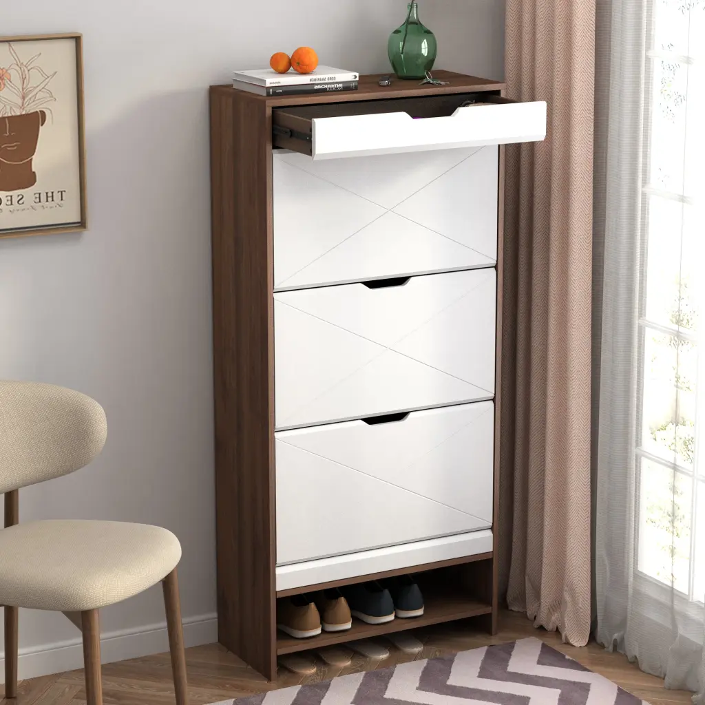 3 Tier Shoe Storage Cabinet Drawers Entryway Bedroom Flip Door Organizer familyroom furnitures