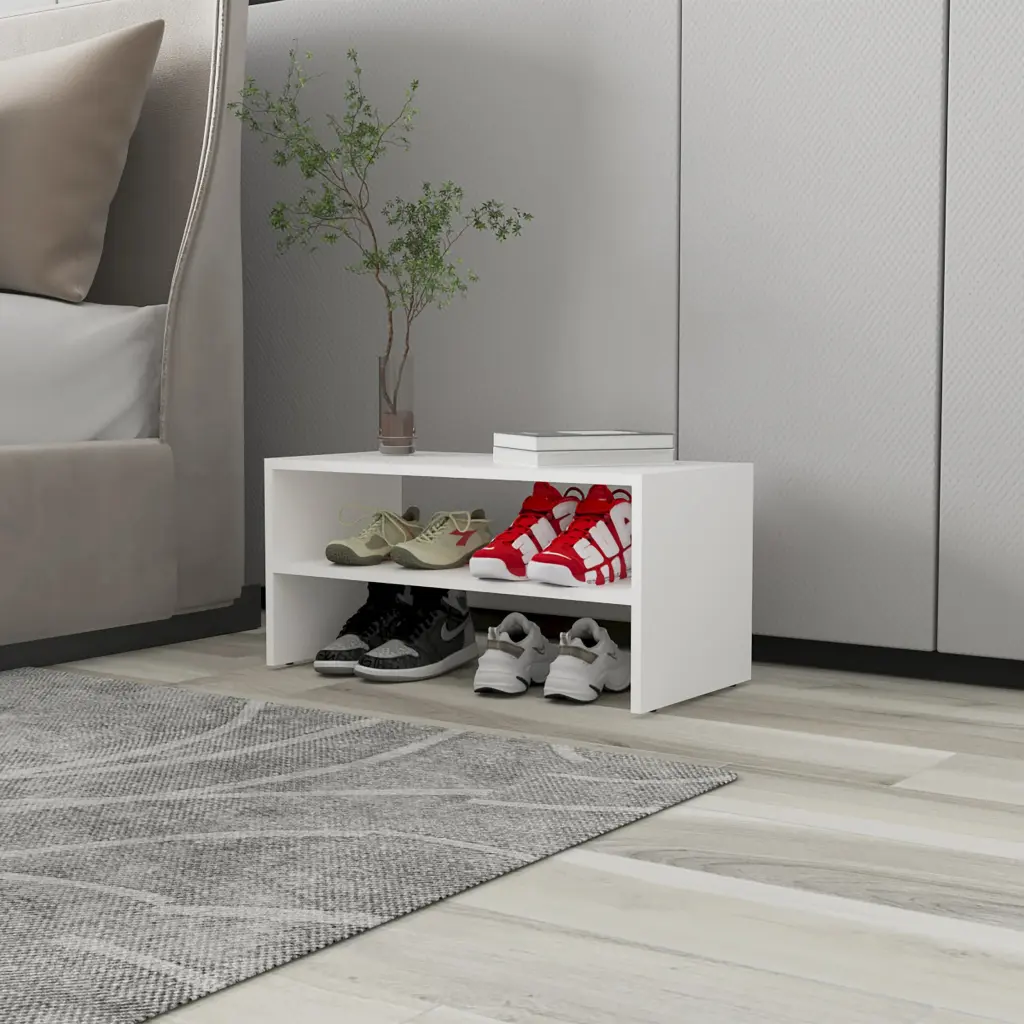 White 2 Shelf Shoe Rack Melamine Bedroom Storage Organizer furniture max