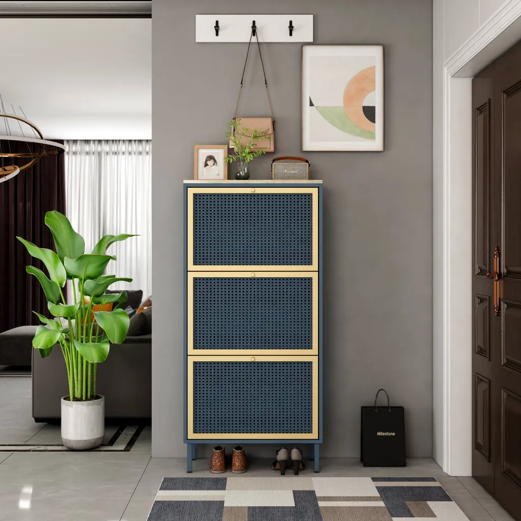 3 Tier Metal Door Shoe Rack Freestanding Modern Shoe Storage Cabinet milestone homelife