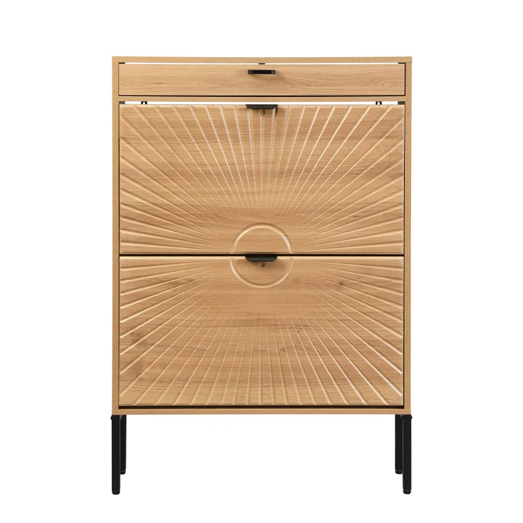 16 Pair Large Shoe Storage Cabinet Oak Round Ancient Oak MDF Metal Organizer qhome