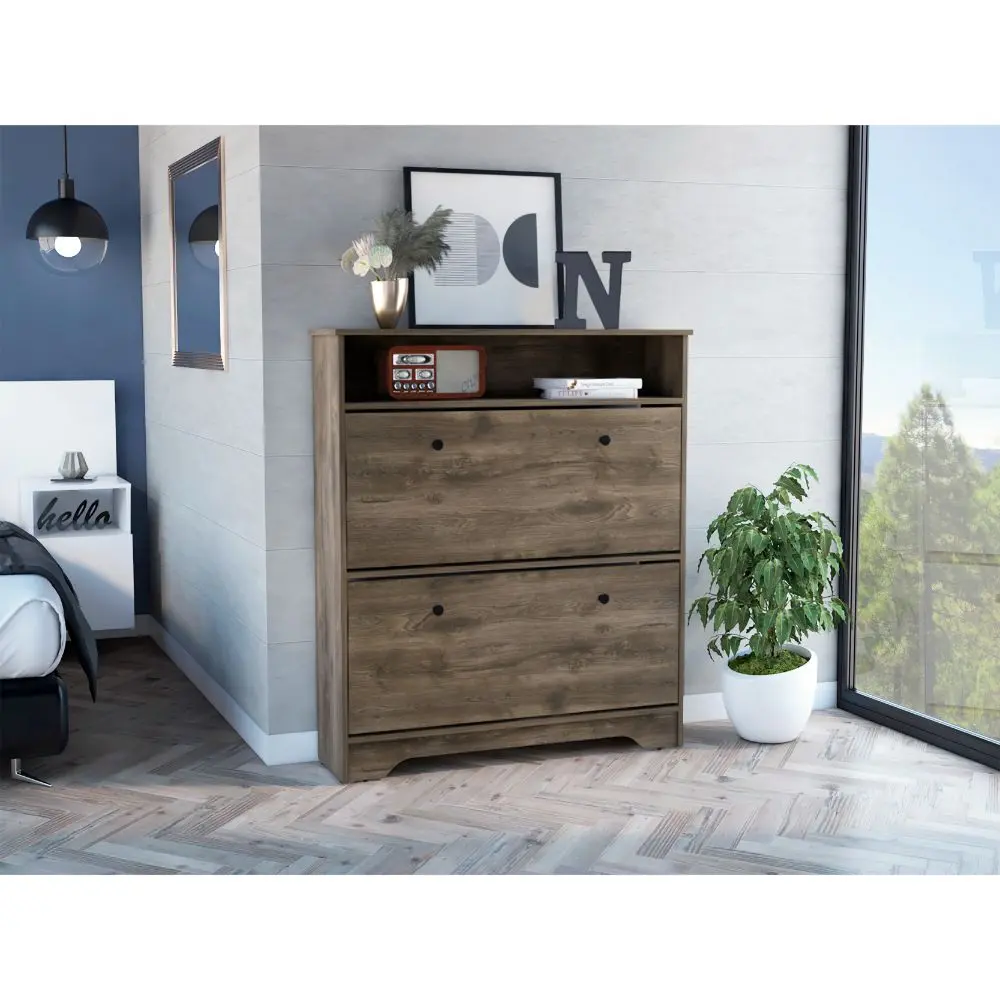 Brandford Shoe Rack High-quality Top Two Shelves Brown Mdf Engineered Wood fm furniture
