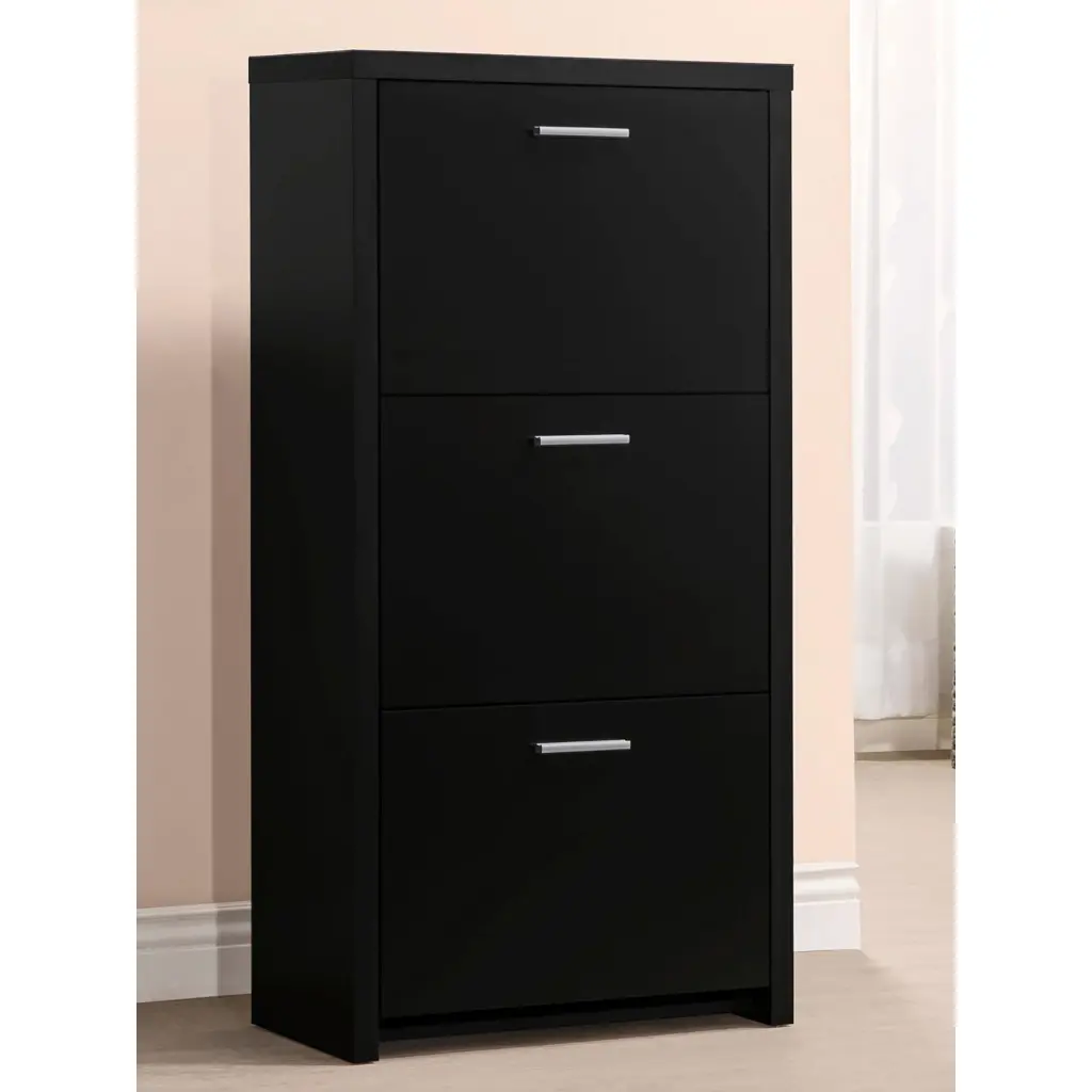 Black 3 Drawer Shoe Rack Freestanding Storage Primary Living Space furniture max