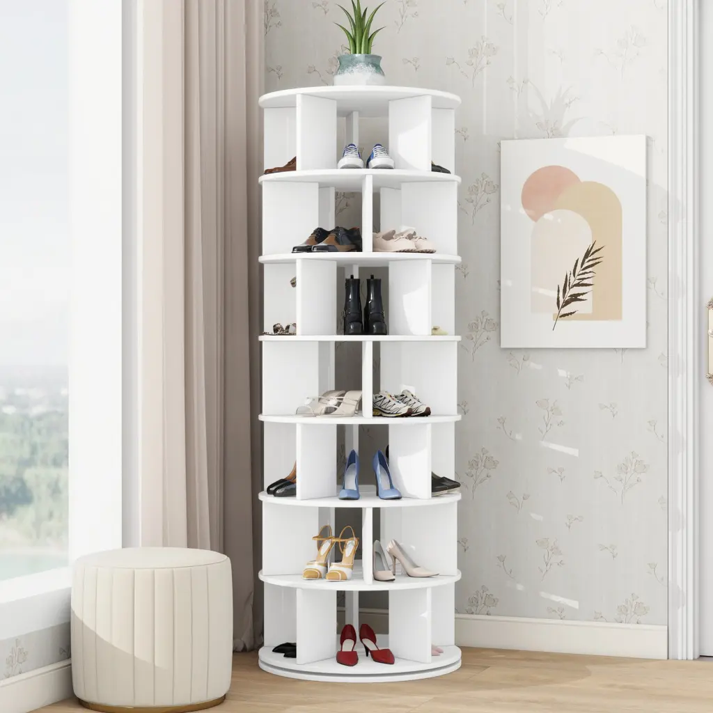 23.6 Inch Rotating Shoe Rack Tower 7 Tier Spinning Shoe Shelf 5 Grips on-trend