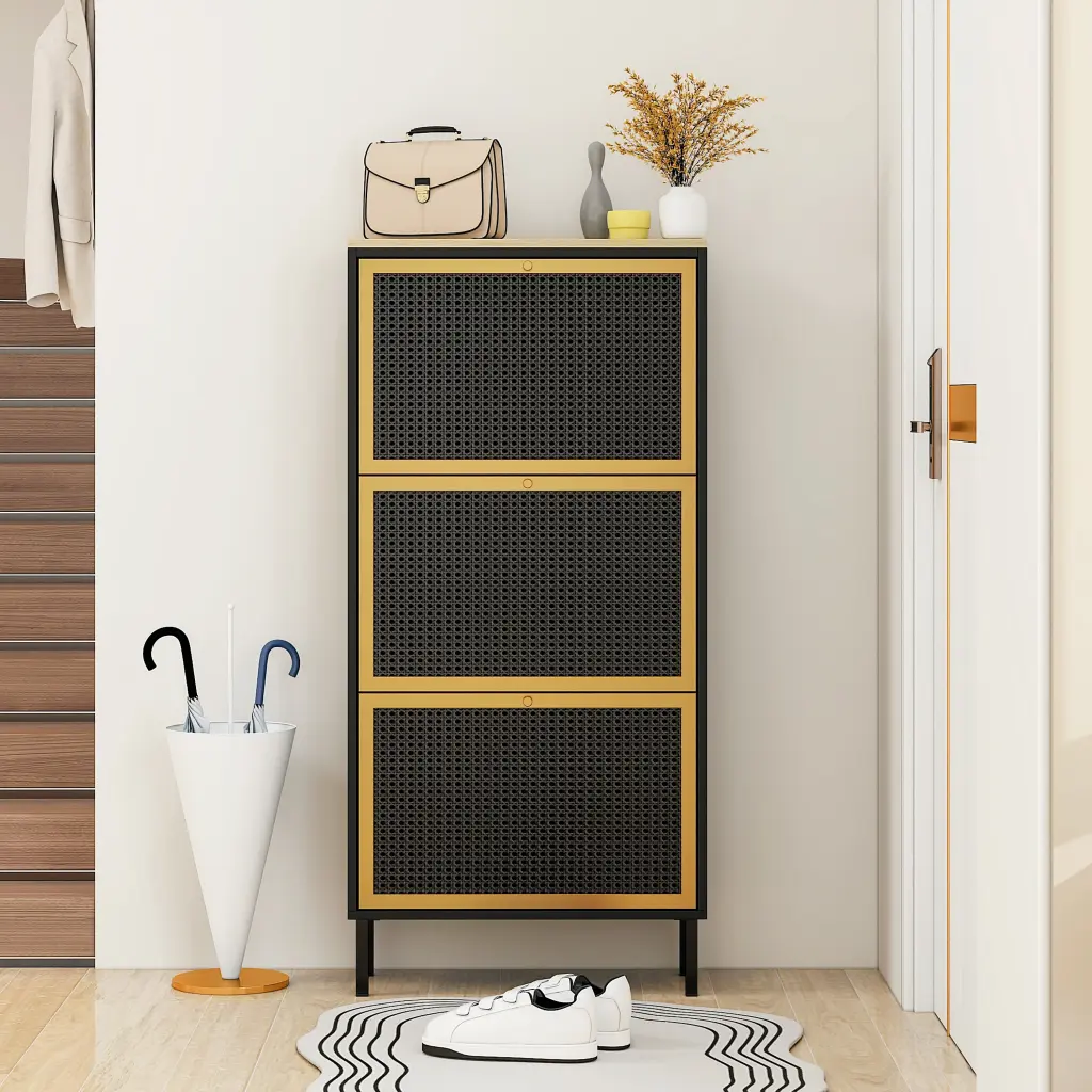 3 Tier Metal Door Shoe Rack Freestanding Modern Shoe Storage Cabinet rnb