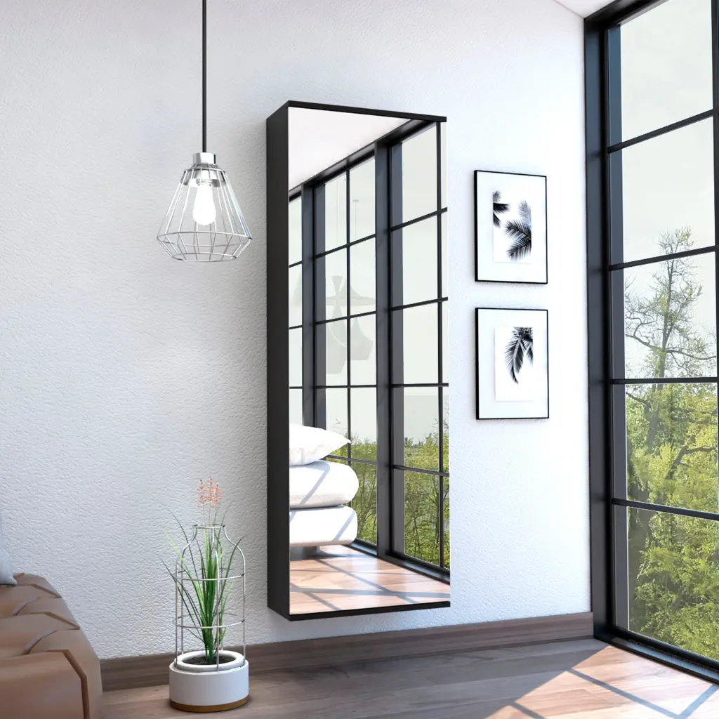Leto Wall Mounted Shoe Rack Mirror Single Door Capacity Ten tuhome