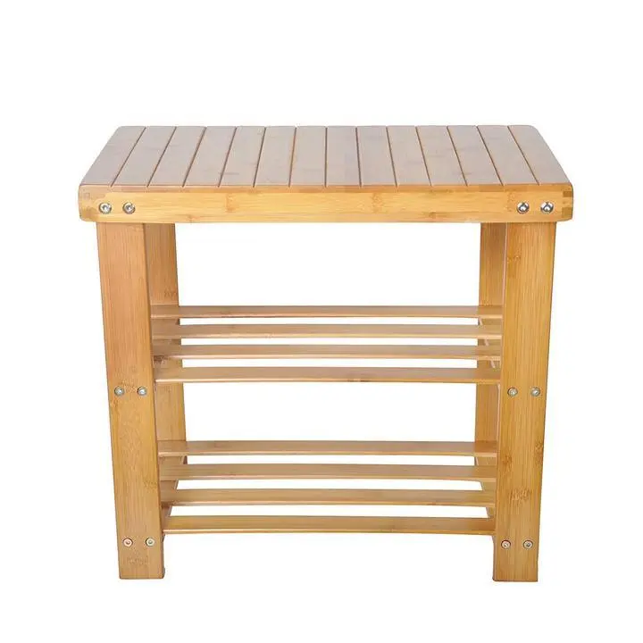 2 Tier Bamboo Shoe Bench Rack Shoe Storage Natural Bamboo Organizer w2181