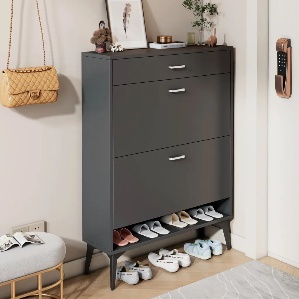 Grey Antique Gray MDF Shoe Cabinet Storage Shelves Home d-n furniture