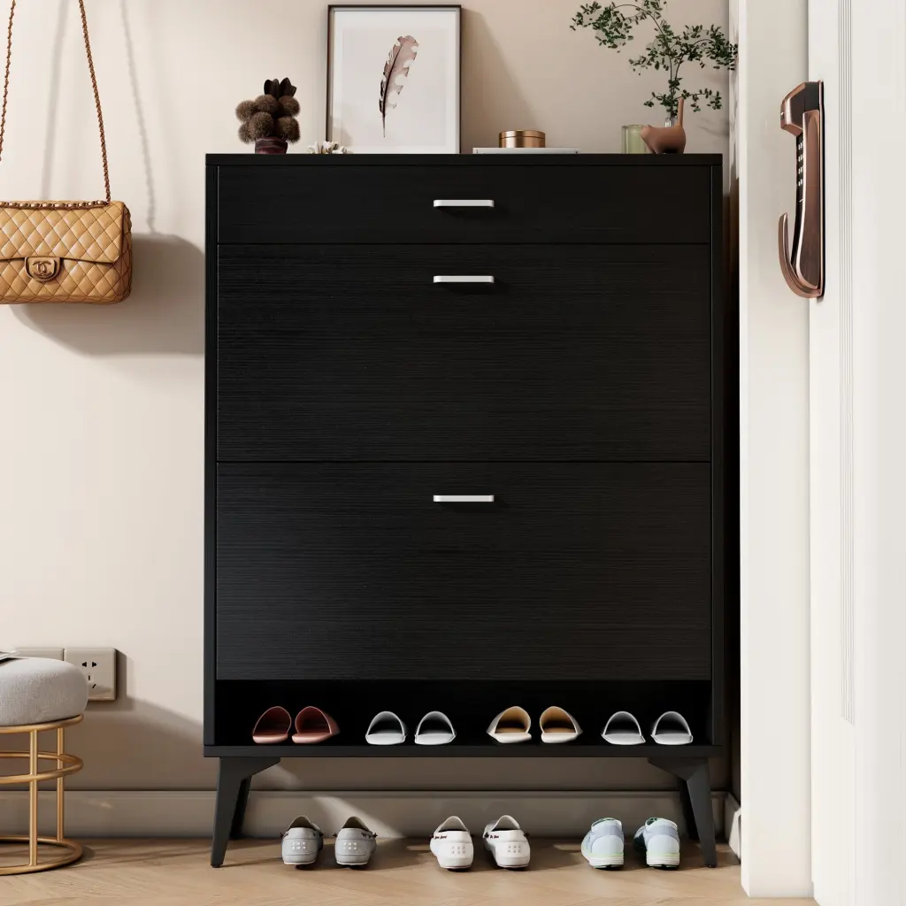 Shoe Cabinet Shoe Storage Shelves Black MDF Organizer d-n furniture