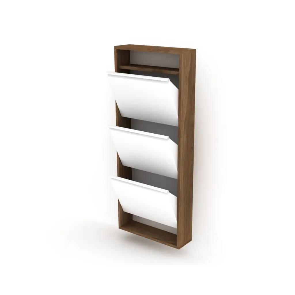 Hide 3-Tier Wood Frame Shoe Storage California Walnut Clutter-Free Homes furnia