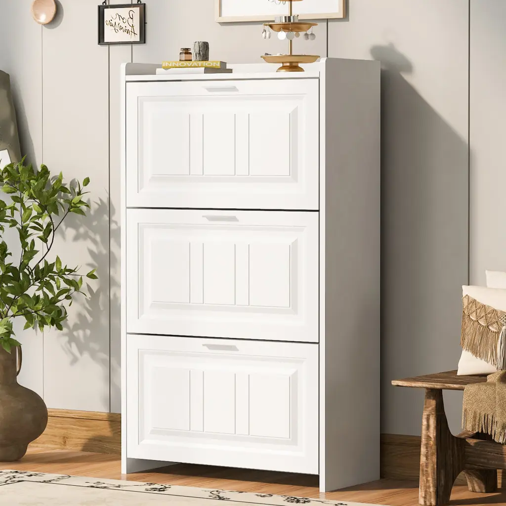 Shoe Storage Cabinet Entryway 3 Flip Drawers Modern Organizer rnb