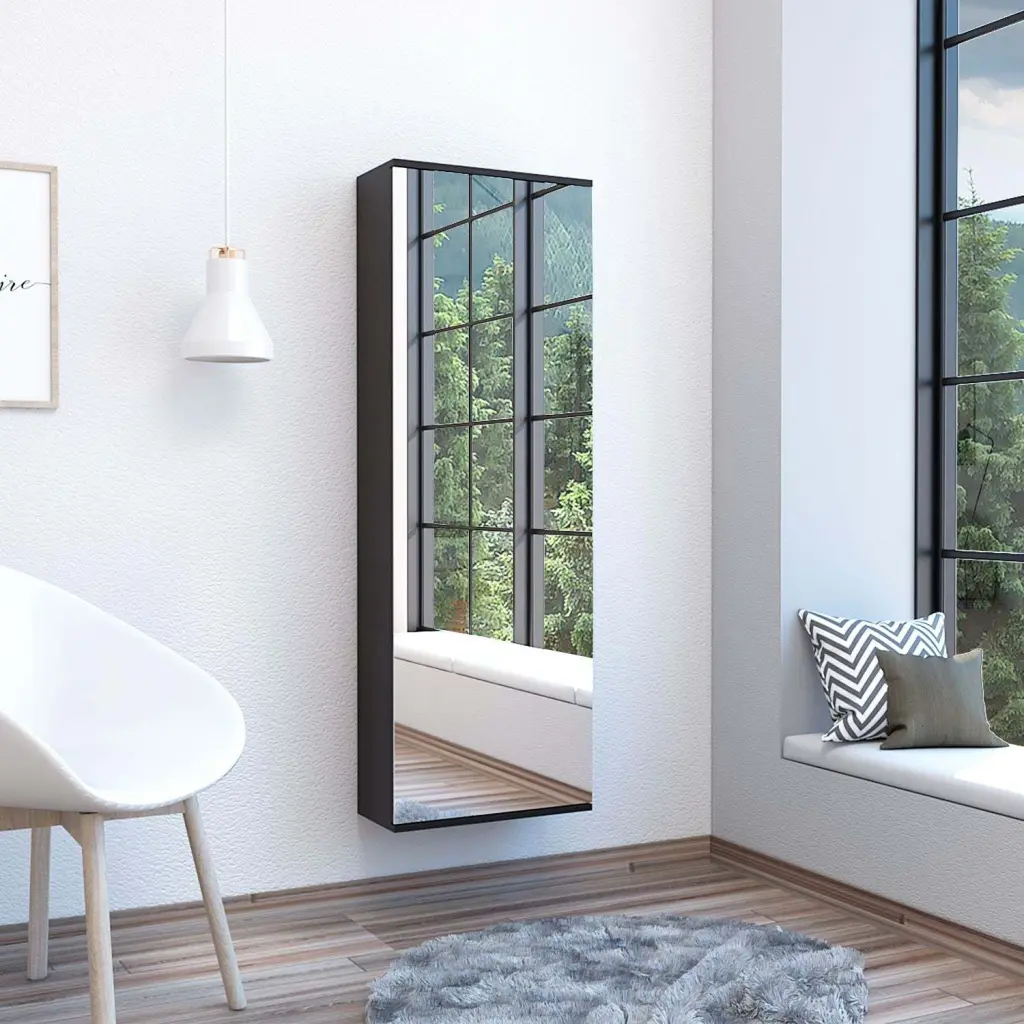 Wall Shoe Rack 54 Inches Mirror Door And Five Internal Storage Shelves rta mubles colombia