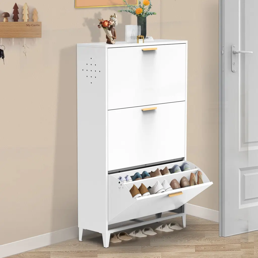 3 Drawer All Steel Shoe Cabinet Freestanding Shoe Rack Storage Organizer w1779