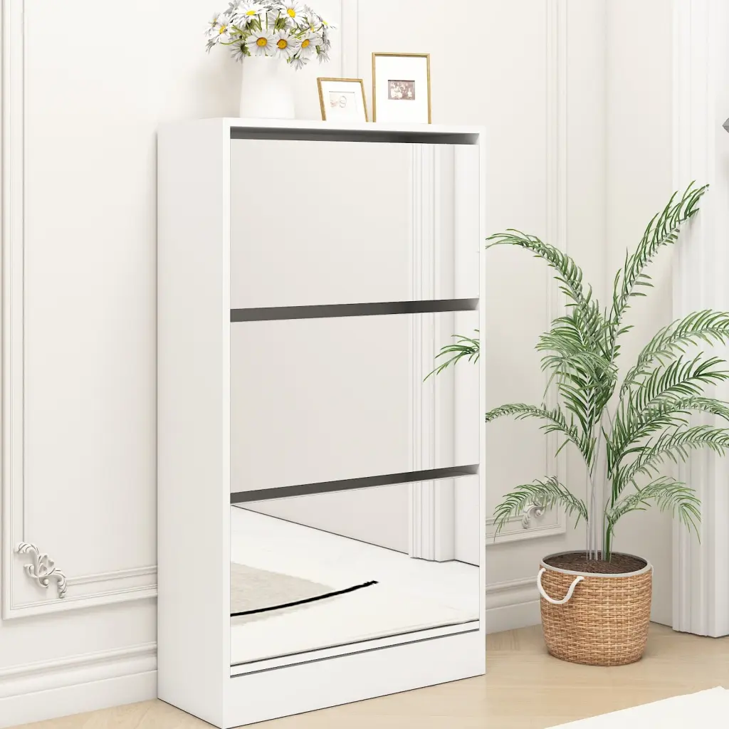 Narrow Shoe Storage Cabinet Mirror 3 Tier Slim Wood Shoe Rack zr furniture