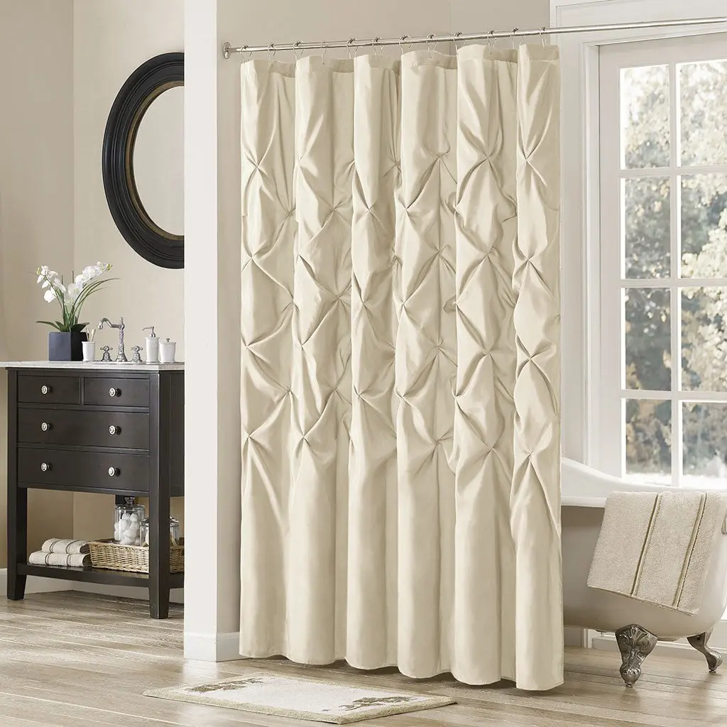 Tufted Semi Sheer Shower Curtain Beige Cotton jla