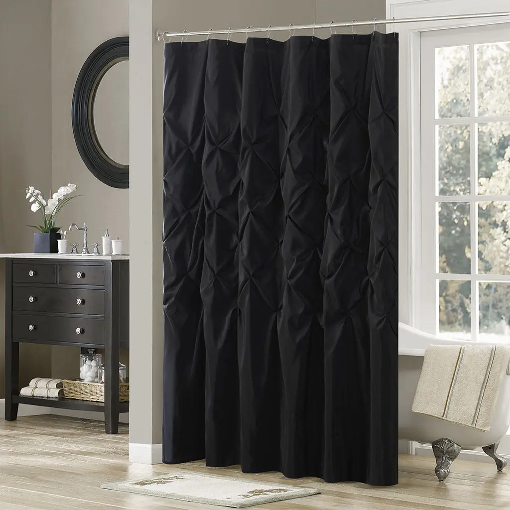 Tufted Semi Sheer Shower Curtain Black Polyester Bathroom Decor jla