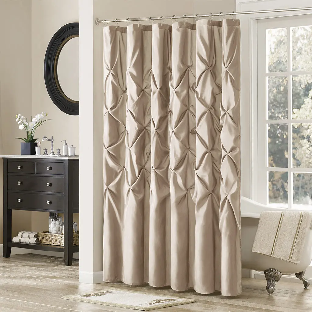 Tufted Semi Sheer Shower Curtain Taupe - Cotton Bathroom Décor jla