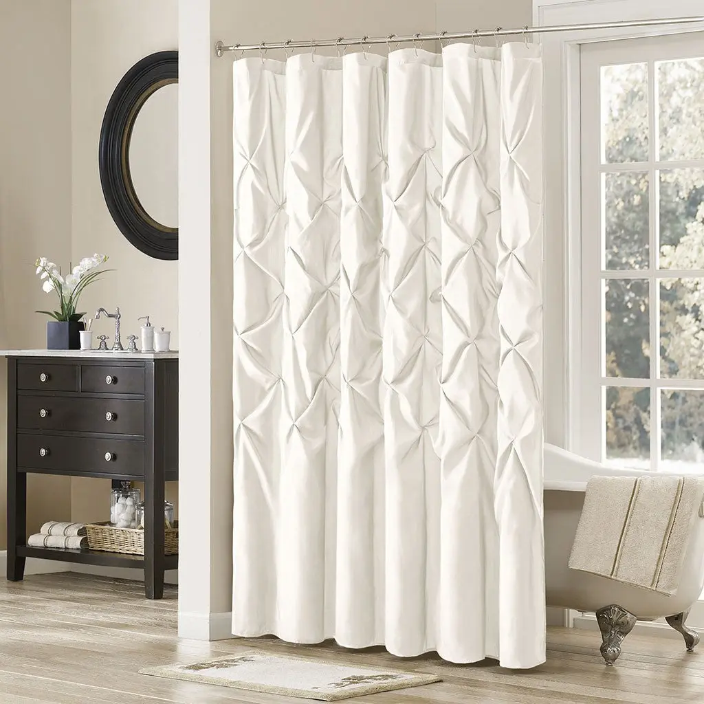 Tufted Semi Sheer Shower Curtain White Polyester Bathroom Decor jla