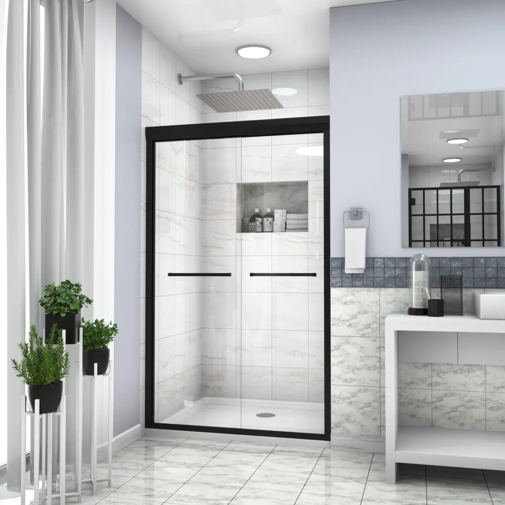 48 Inch Double Sliding Shower Enclosure Matte Black Bathroom Door lordear