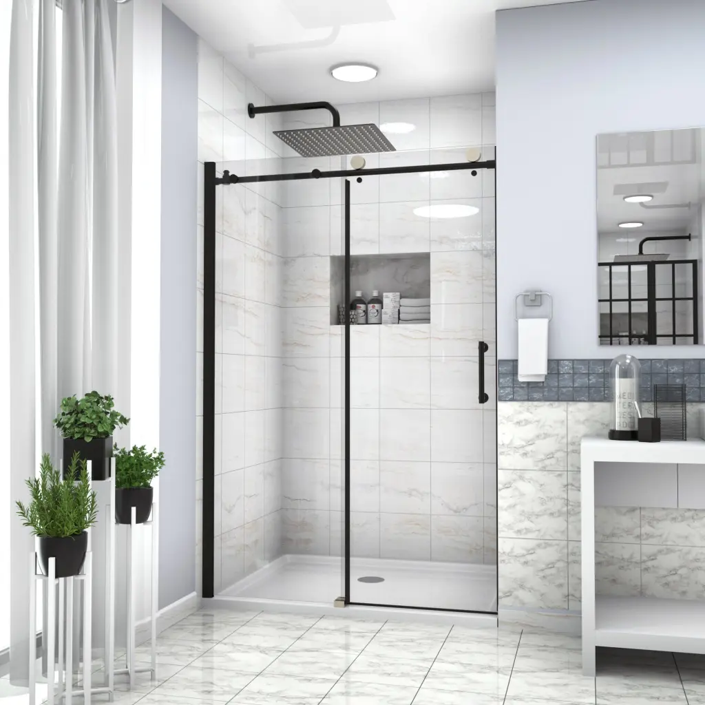 48 Inch Single Sliding Bypass Shower Enclosure Matte Black lordear