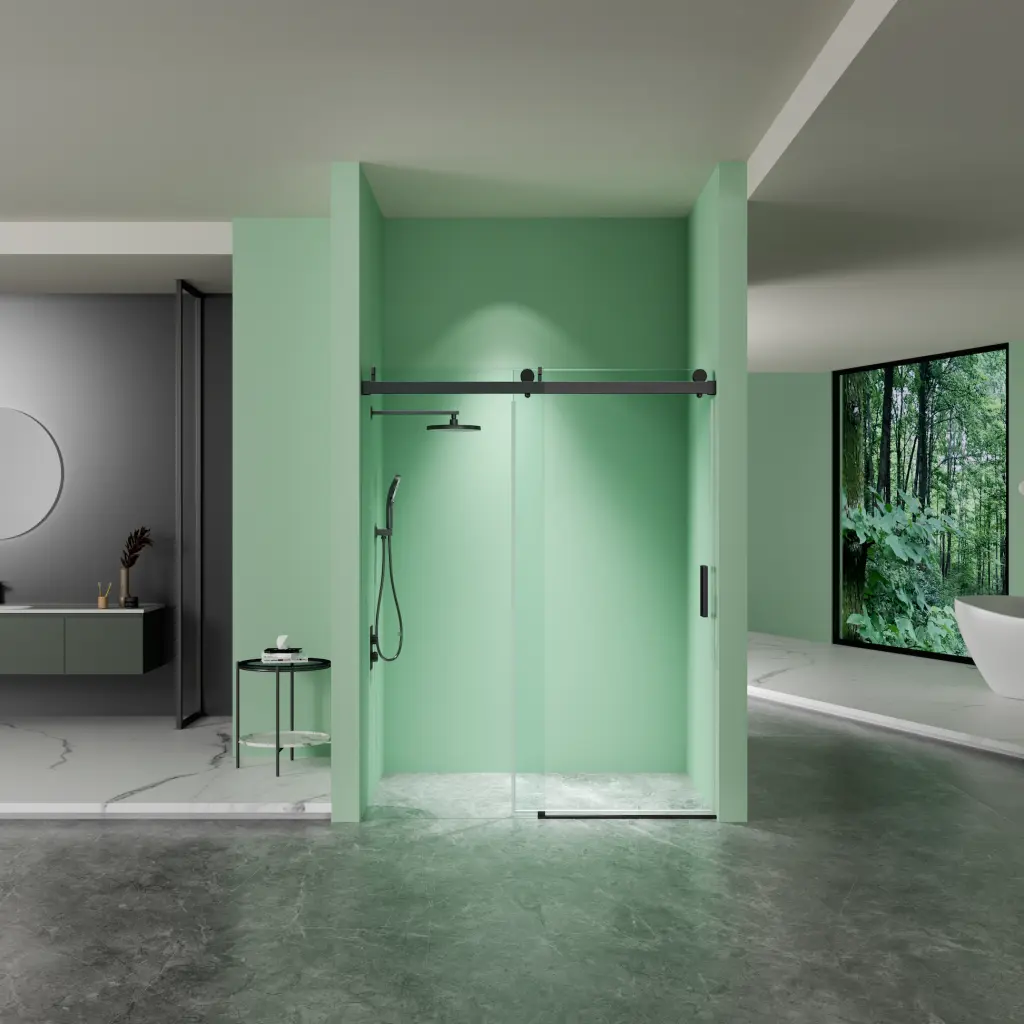 56 Inch Frameless Soft Closing Single Sliding Shower Door 3/8 Inch Tempered Glass bathin