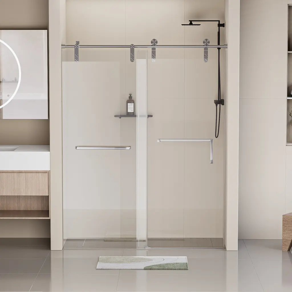 56 to 60 Inch W x 76 Inch H Frameless Shower Door Single Sliding 5/16 Inch 8mm Glass bathininc