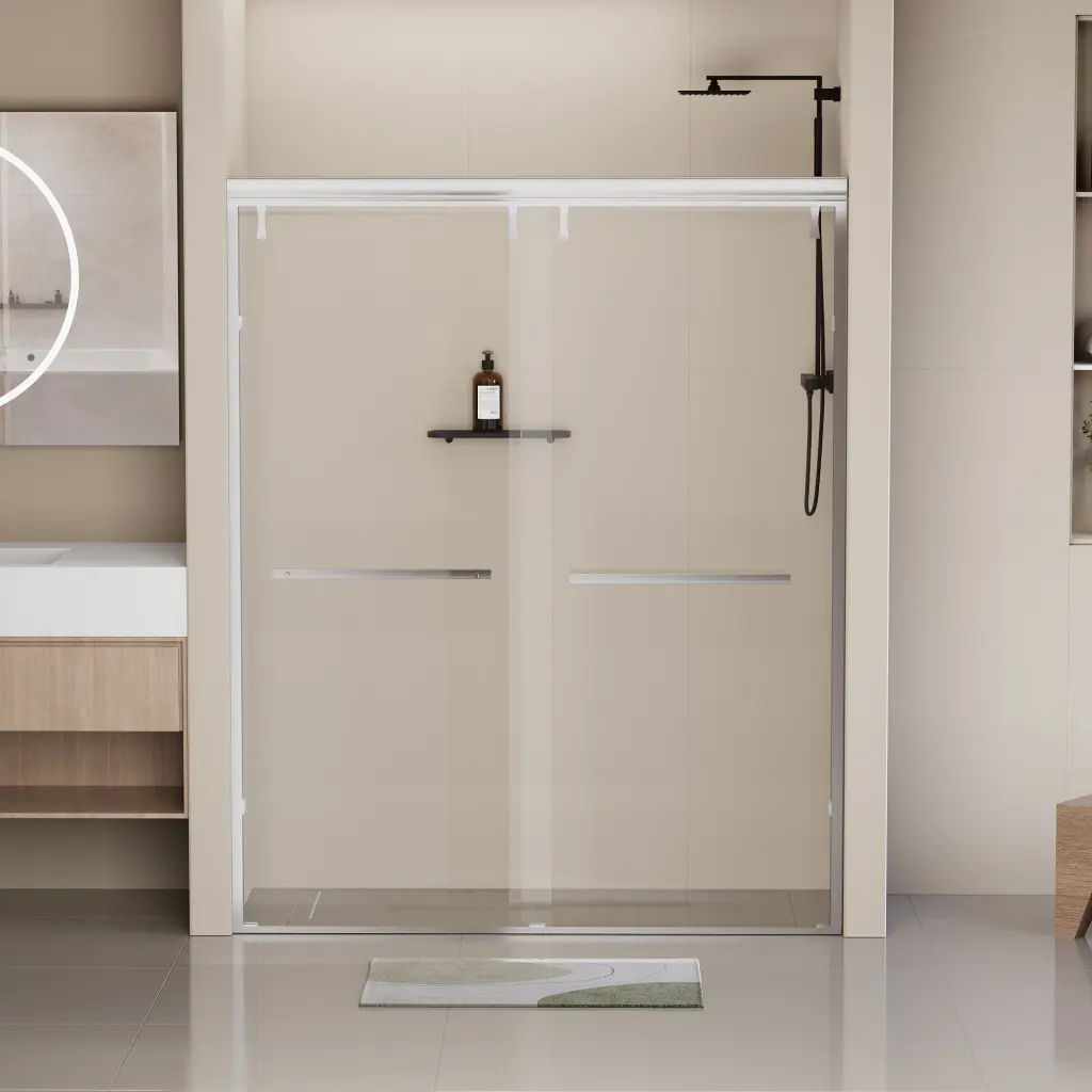 56 60 . W X 76 . H Semi Frameless Shower Door - Double Sliding Glass Door bathininc