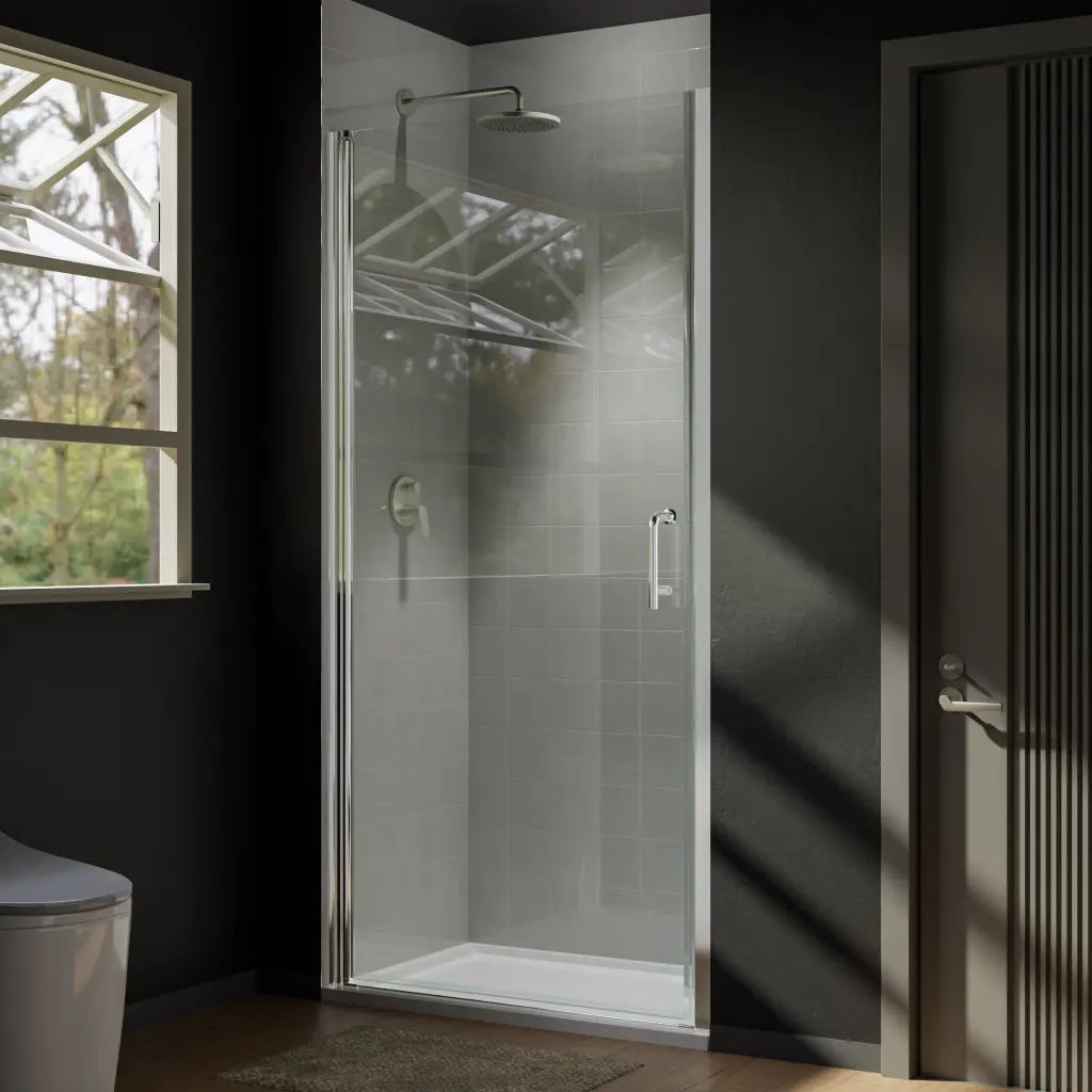 36 to 37.3 Inch Semi Frameless Pivot Shower Door Chrome global