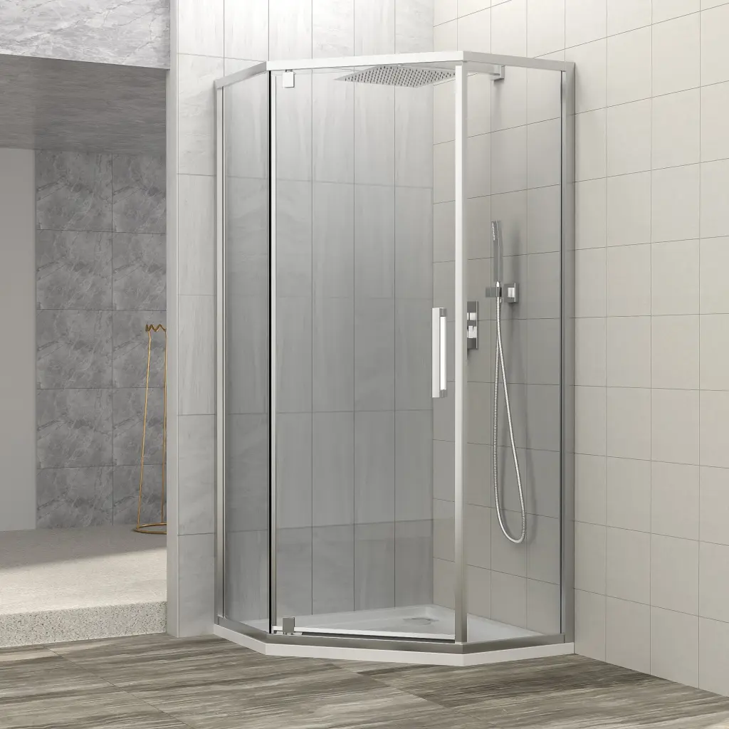 Shower Door 34.125 Inch X 72 Inch Semi Frameless Neo Angle Hinged Enclosure lordear