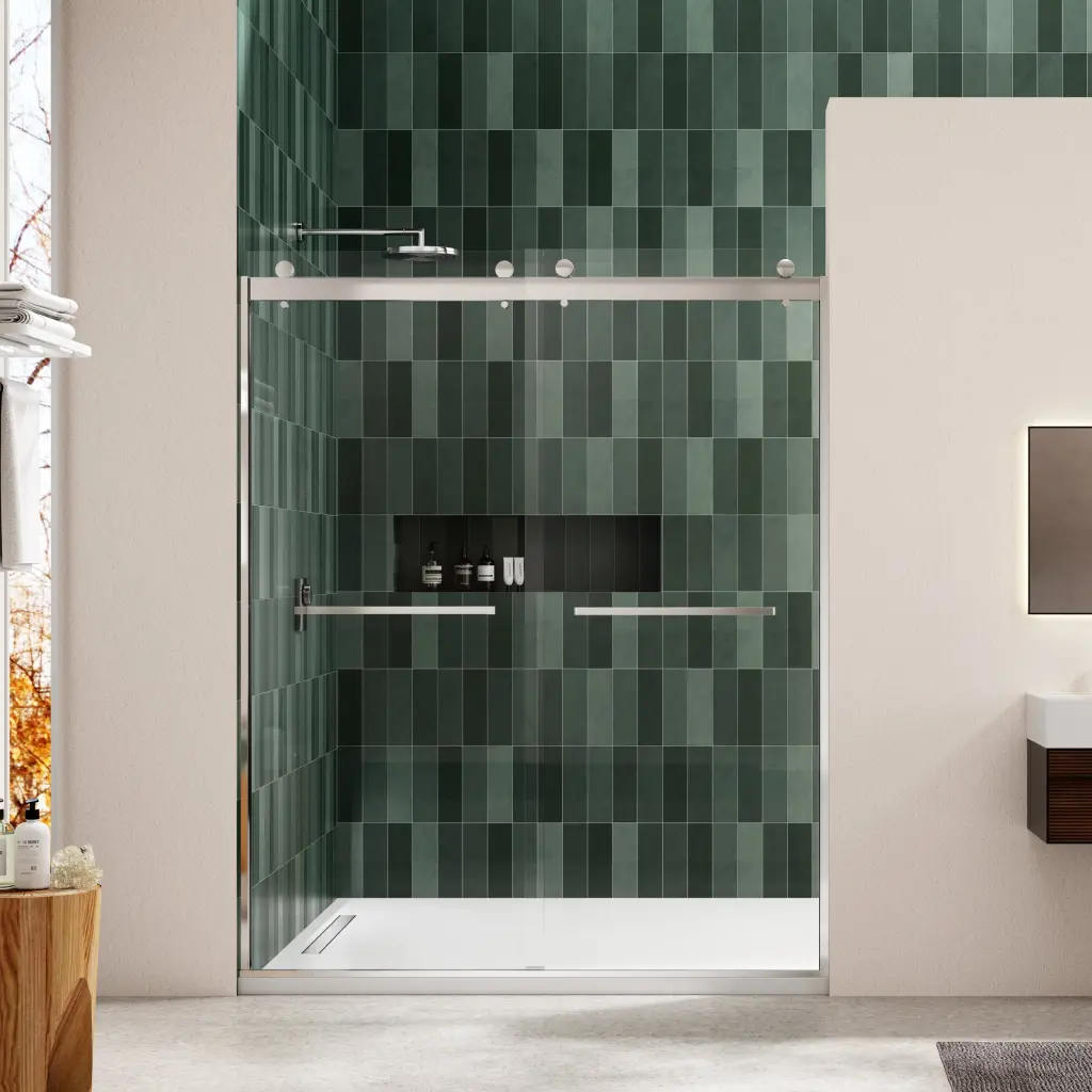 Bypass Shower Door Sliding Door 5 16 Inch Tempered Glass and Brushed Nickel Finish pro shower