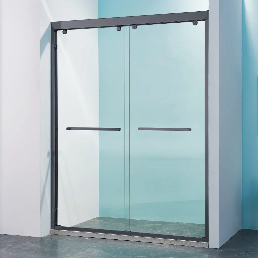56 60 Inch Wide Double Sliding Shower Door Aluminium Alloy Frame Matte Black rnb