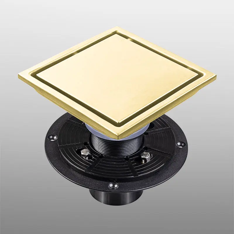 6 Inch Square Shower Floor Drain Brushed Gold Stainless Steel rnb