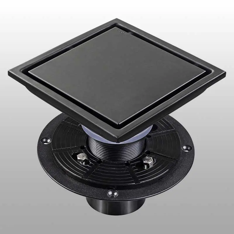 6 Inch Square Shower Floor Drain Matte Black Stainless Steel rnb