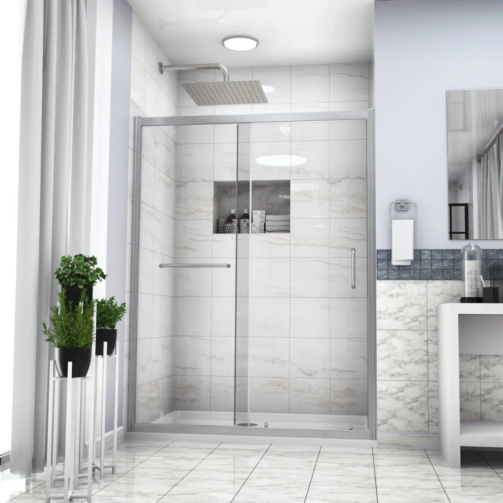 60 Inch Wide 72 Inch High Single Sliding Bypass Shower Enclosure Brushed Finish lordear