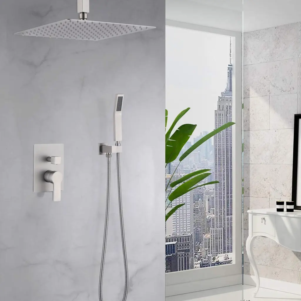 12 Inch Bathroom Rain Shower Combo Set Hand Shower Brushed Nickel sihua sanitary ware