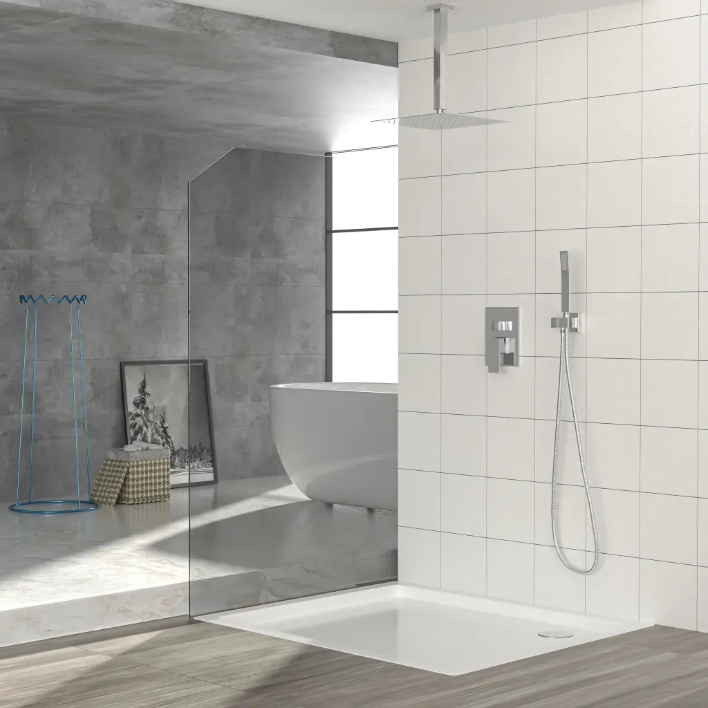 Dual Shower Head 12 Inch Ceiling Mount Square Shower System Rough Finish lordear
