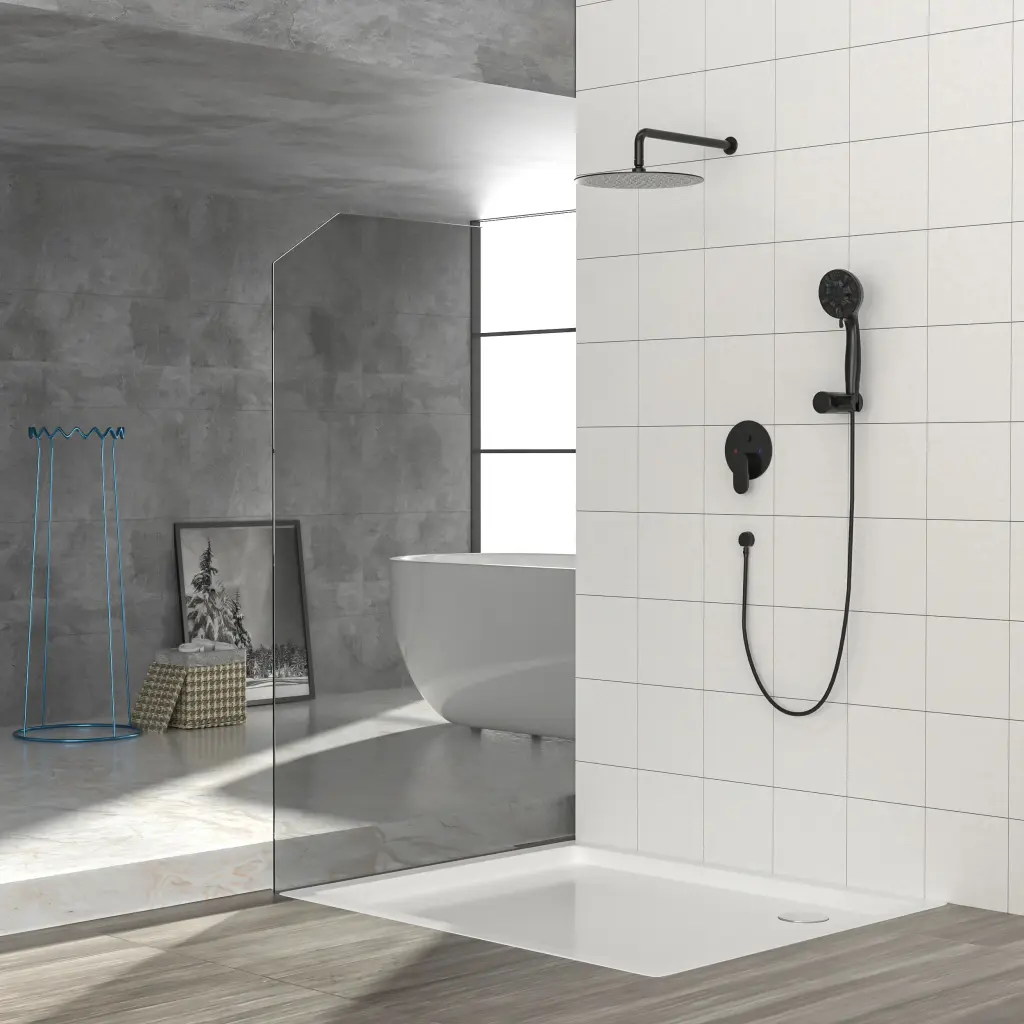10 Inch Rain Shower Head Dual System Matte Black Wall Mount lordear