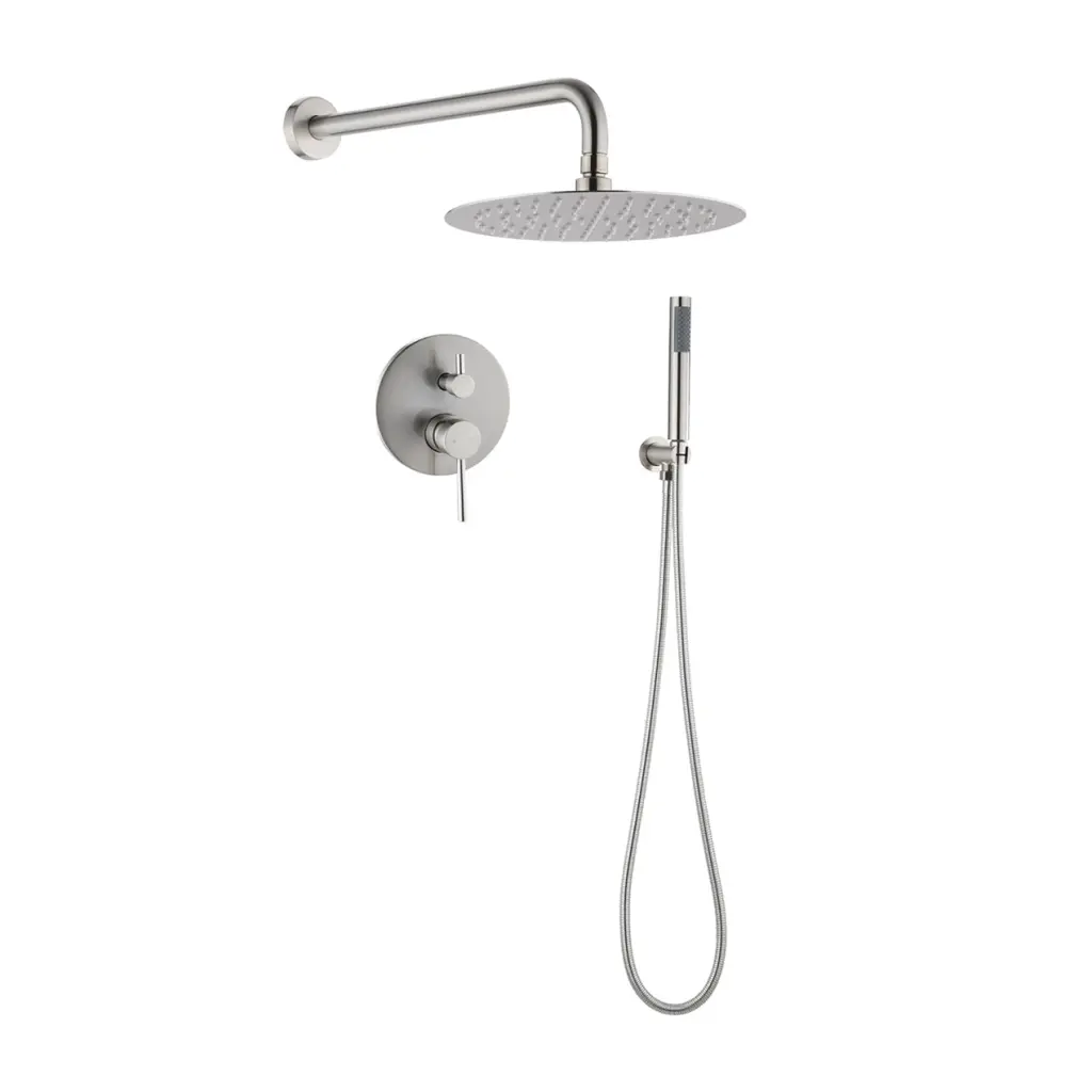 10 Inch Brushed Nickel Round Rain Shower Head And Handheld Shower Set sihua sanitary ware