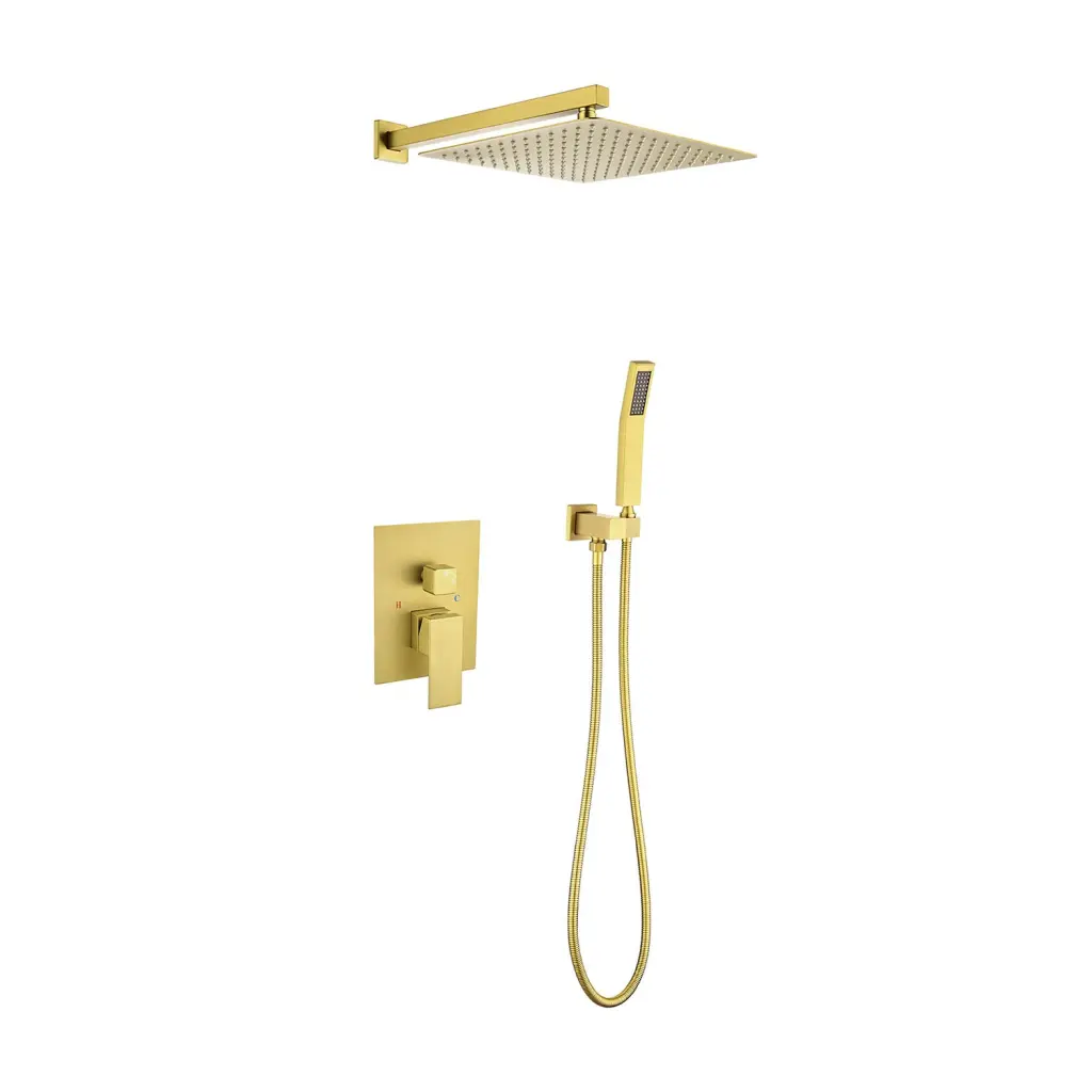 10 Inch Rain Shower Head System Brushed Gold Wall Mounted Design w2287