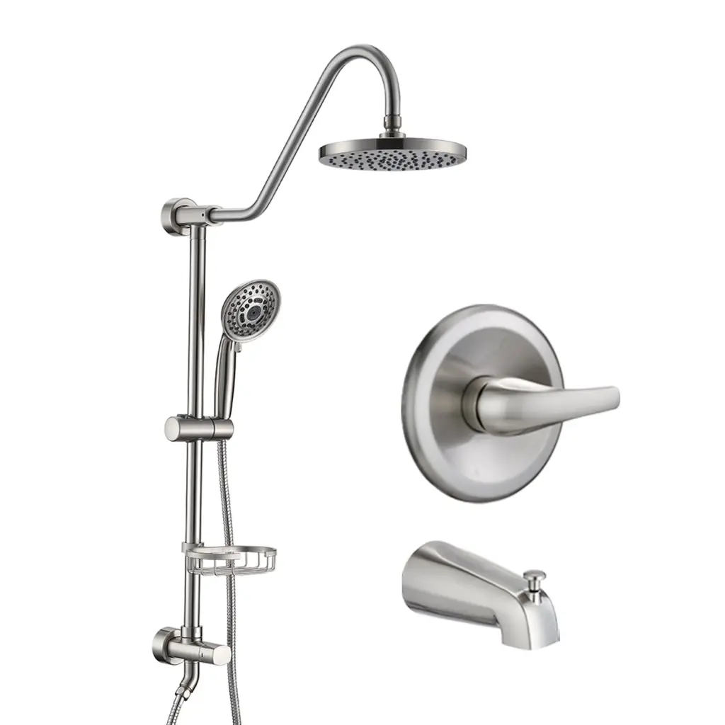 Brushed Nickel 7.8 Inch Rain Shower and Handheld Shower System Slide Bar bathininc