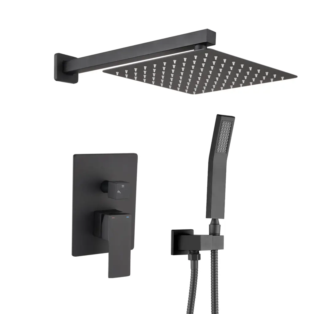 12 Inch Matte Black Wall Mounted Rainfall Shower System Handheld Showerhead bathininc