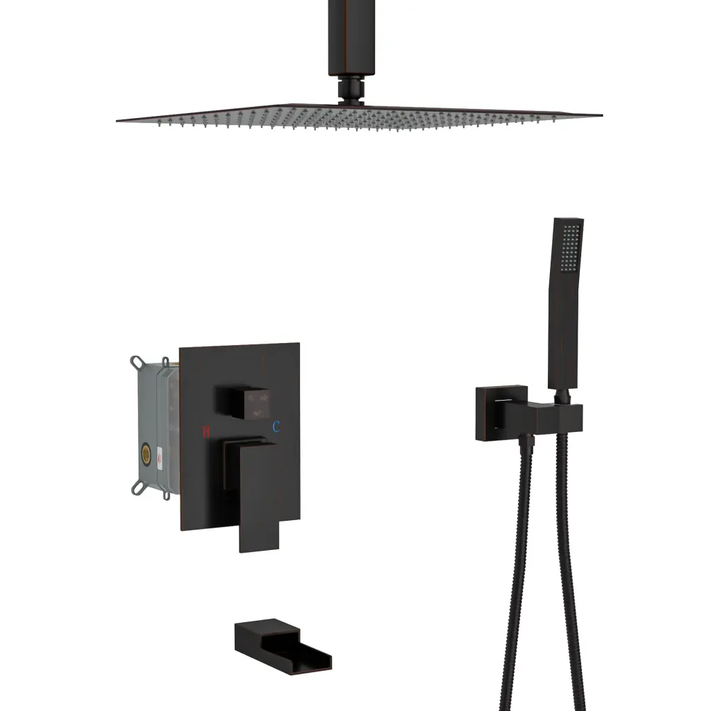 12 Inch Ceiling Mount Square Shower System Waterfall Tub Spout lordear
