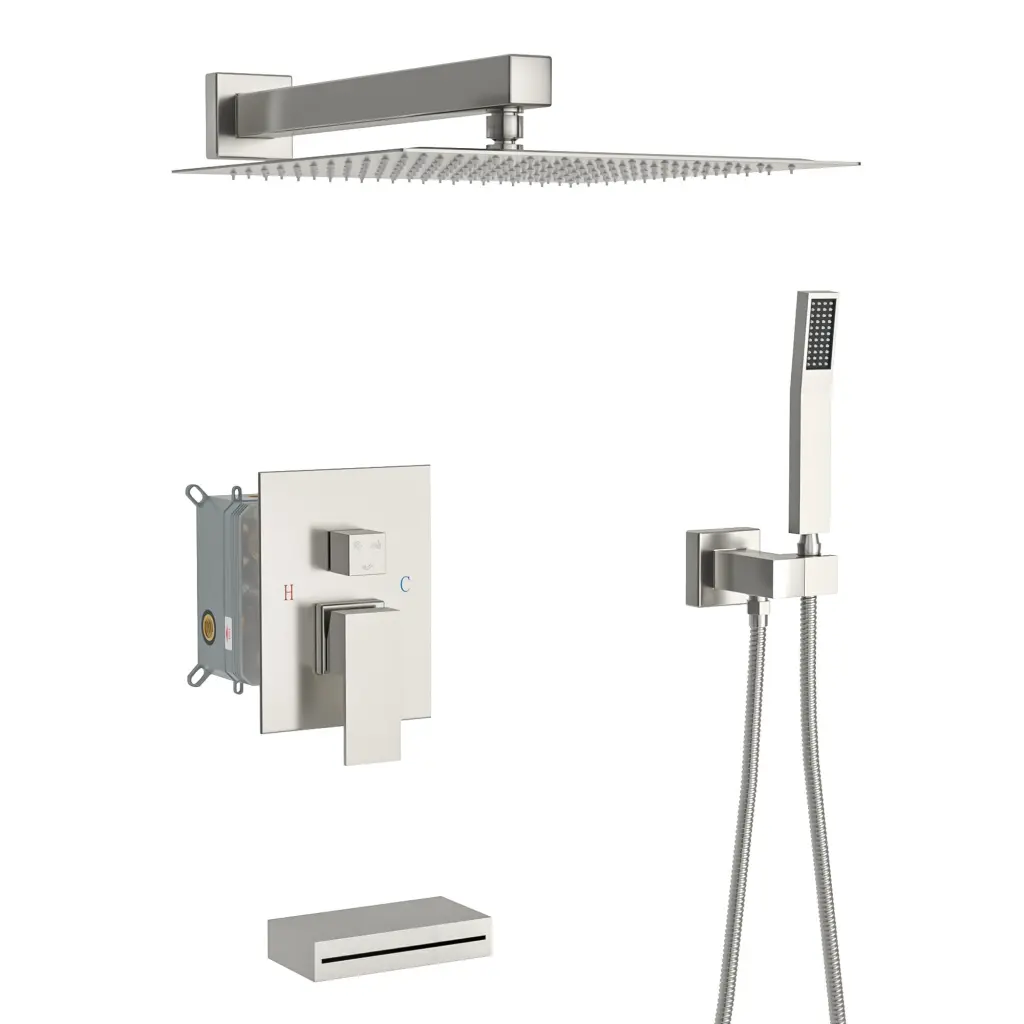 12 Inch Wall Mounted Square Shower System Waterfall Tub Spout lordear