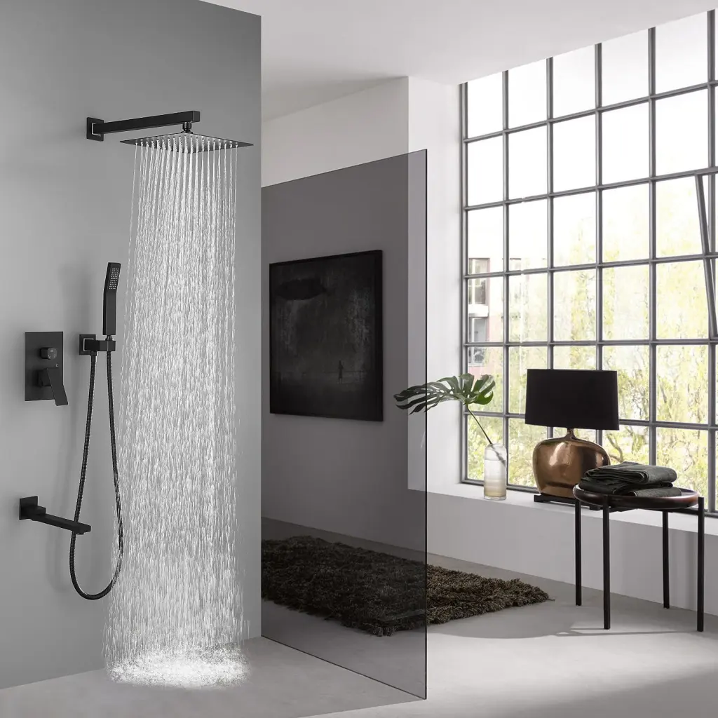 10 Inch Square Premium Rain Mixer Shower Combo System Bathroom rnb