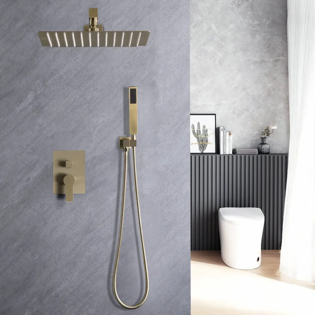 10Inch Brushed Gold Brass Rainfall Shower System Luxuly Bathroom Shower Home sihua sanitary ware